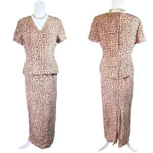 Vintage Y2K‎ Spenser Jeremy Leopard 100% Silk Midi Dress Size 10 Short Sleeve V